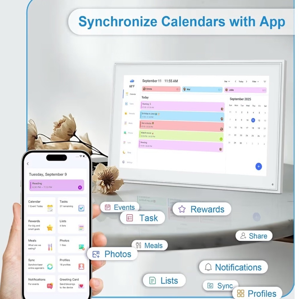 Digital Wall Calendar Touchscreen, Chore Chart, IPS FHD,Wall Planner